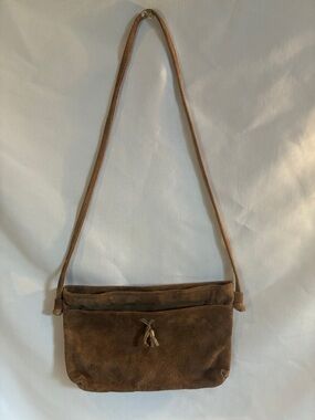 Vintage Tan or Brown authentic Suede Shoulder Bag practical minimalist design